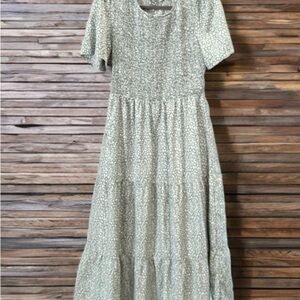 Green Smocked Tiered Maxi Sundress